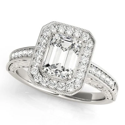 Top Quality! 2Ct DE/VS Lab Grown Emarald Diamond Halo Engagement Ring Platinum - Image 1 of 4