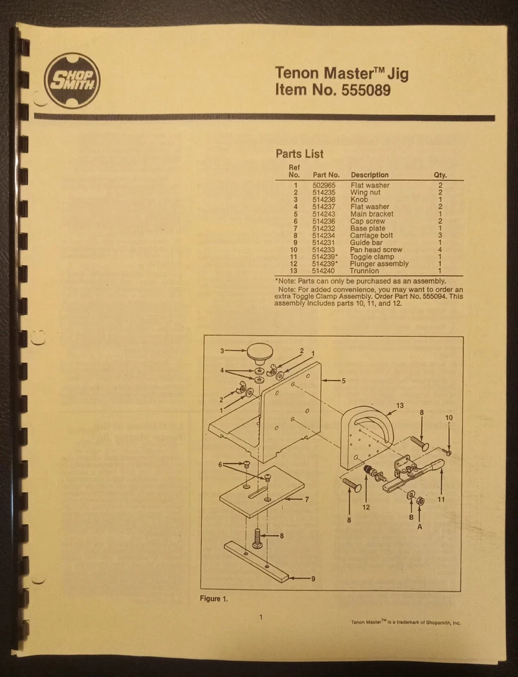 Shopsmith Mark V Tenon Master Jig MANUAL DEL OPERADOR - Configuración, operación, cuidado Foto 1 de 1