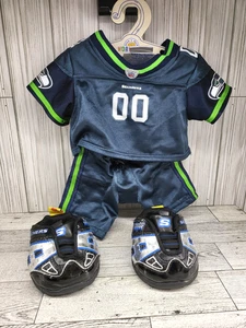 Maglia pantaloni e casco Build A Bear NFL Seattle Seahawks blu uniforme calcio - Foto 1 di 12