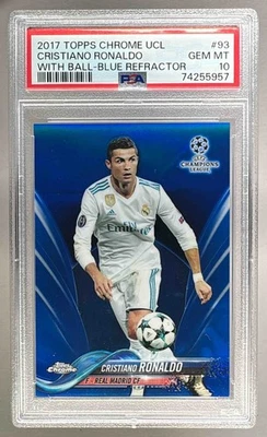 Cristiano Ronaldo 2017 Topps Chrome UEFA #93 Blue Refractor 97/150 PSA 10 - Image 1 of 3