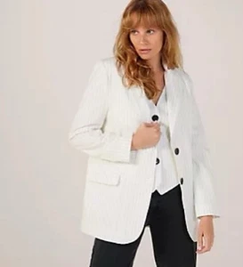Helene Berman Pinstriped Tailored Blazer Ivory Size 16 - Picture 1 of 3