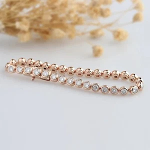 5Ct Round Cut Simulated Diamond Tennis Bracelet 14K Rose Gold Plated - Picture 1 of 4
