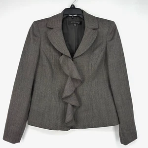 Anne Klein Womens PETITE Size 2P Four Button Suit Jacket Brown Pattern Ruffle LS - Picture 1 of 10