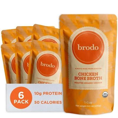 Caldo de pollo orgánico Brodo | Denso en nutrientes, sin conservantes (bolsas de 6 x 8,3 oz) Foto 1 de 4