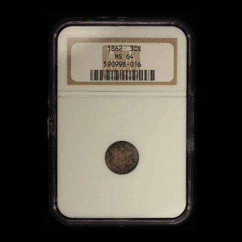 1862 3cs Three Cent Silver Piece NGC MS64 - Free Shipping USA Cover