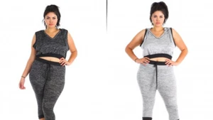 New Plus Size Capri Drawstring Jogger and Matching Sleeveless Hooded Top - Picture 1 of 7