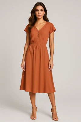 Vestido Sweet Salt Midi Mujer 4 Naranja Quemado Boho Pradera Minimalista Costero Foto 1 de 4