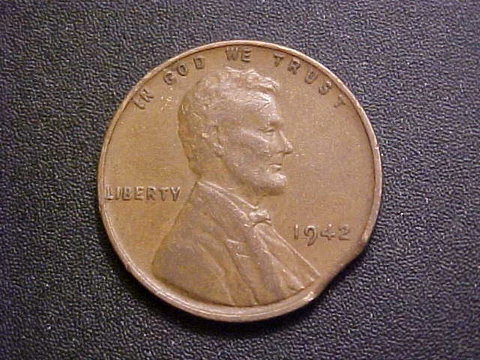 1942-P Lincoln Wheat Cent - Very Nice Clipped Planchet Mint Error!-d9294qdt Cover