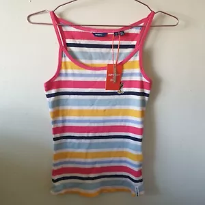NWT Superdry Stripe Vest Top Sz XS 8 Coastal Stripe Pink Blue Cotton - Picture 1 of 6