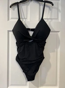 La Blanca Womens Swimsuit Island Twist Keyhole Front One Piece Black Size 14 New - Picture 1 of 4