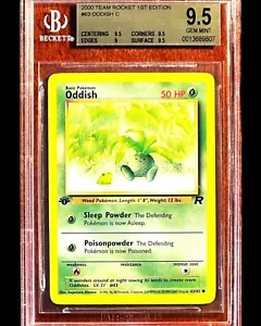 Oddish - 1999-2000 Pokemon 1ST EDITION Team Rocket 63/82 - BGS 9.5 - Pop 42 - Picture 1 of 4