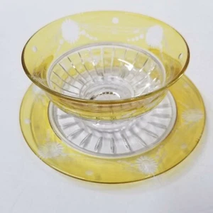 Cuenco y plato de vidrio transparente amarillo margarita de 2 piezas plato con patas vintage con placa base - Imagen 1 de 8