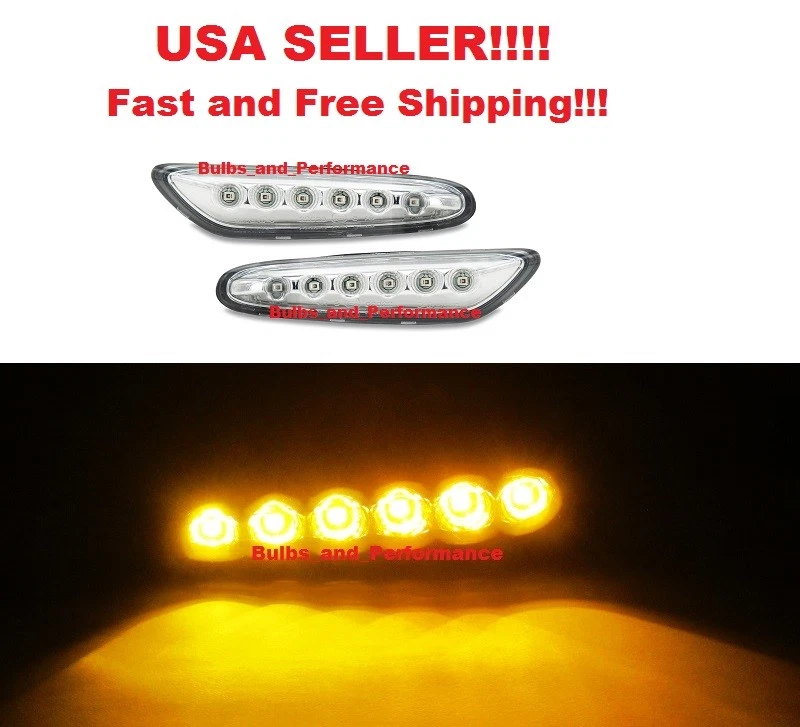 2 件透明镀铬 6 LED 侧标记灯适用于宝马 3 系列 E90 E91 E92 E93 — 第 1/4 张图片