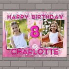 Personalised Girls Star Sparkle Happy Birthday PHOTO Poster Banner N134 ANY AGE