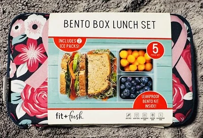 Fit & Fresh Cancer PINK Awareness Flowers Portion Bento Lunch Kit w/ 2 Ice Packs - Image 1 of 4
