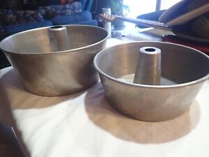 Lot of 2 vintage aluminum cake pans - tube style 7" and 10" wide