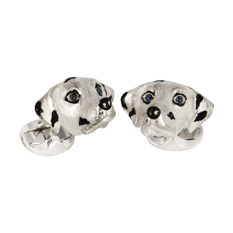 Deakin & Francis Sterling Silver & Enamel Dalmatian Cufflinks With Sapphire Eyes - Image 1 of 1