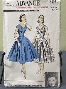 Vintage 1956 Advance 7945 American Designer Suzy Perette 14 Fitted Bodice Dress