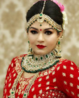 Bollywood Kundan lange Haram Halskette Schmuck CZ dunkelgrün Braut Set Raani Haar