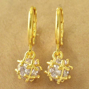 Pretty New Yellow Gold Filled Clear White CZ Cubic (Magic) Ball Dangle Earrings - Picture 1 of 9