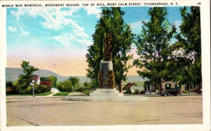 Ticonderoga NY World War Memorial antique car white boarder postcard a109 - Picture 1 of 2