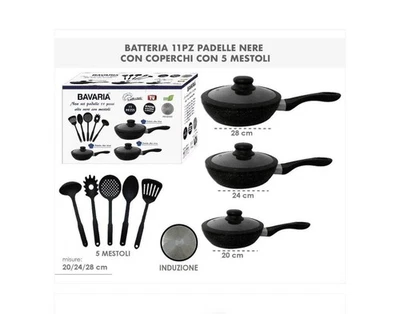 Set 3 Padelle Alte 11 PZ  Bavaria  Pietra Lavica Con Coperchi In Vetro Induzione - Immagine 1 di 4