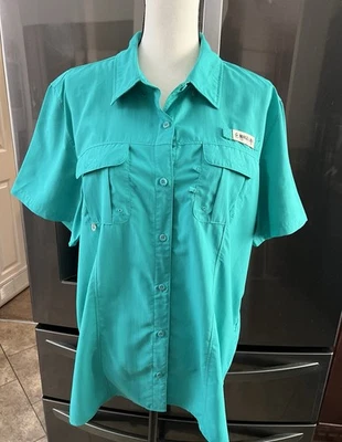 Magellan Women's Outdoor Fish Gear Button Front Teal XXL Relax Fit Blouse Vented - Image 1 of 4