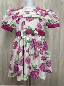 VTG Girls Dress Sz 4 90’s Pink White Floral Rose Princess Party Puff Sleeve - Picture 1 of 5