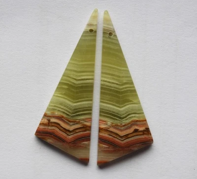 38.05 Ct Natural Banded Calcite (45mm X 16.3mm each) Drilled Cabochon Loose Pair - Image 1 of 3