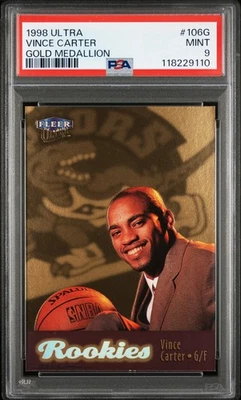 1998 Fleer Ultra #106G Vince Carter Gold Medallion Rookie MINT PSA 9 - Image 1 of 2
