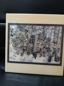 Vintage Judy Larson 8"×8" Tile Picture "In The Company Of Wolves" Camouflage - Picture 1 of 12