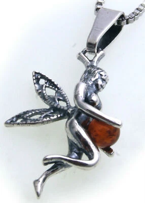 Rimorchio Elfo Ambra Vero Argento 925 Fatine Sterling Angelo Custode Nuovo - Immagine 1 di 4