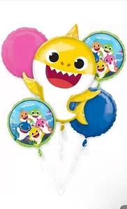 5 Piece Baby Shark Foil Balloon Bouquet Party Decorating Supplies - Picture 1 of 4