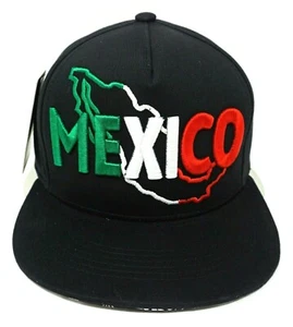 MEXICO Snapback Cap Hat Mexican Flag Map Black Flat Bill Adult OSFM NWT - Picture 1 of 6