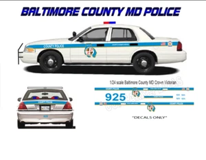 1/24 Scale Baltimore Cnty MD PD Waterslide Decals For Motormax Ford Crown Vic - Picture 1 of 1