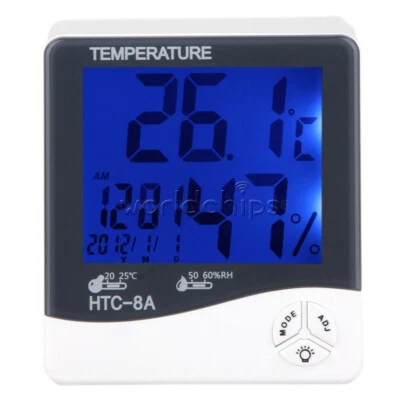 New HTC-8A LCD Digital Thermometer Hygrometer Temperature Humidity Date Clock - Image 1 of 4