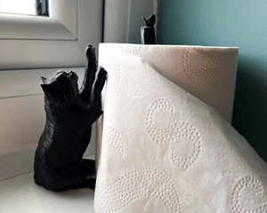 Skurriler Toilettenpapierhalter schwarze Katze mit Vogel-Design - niedliches Tier Badezimmer Deko - Bild 1 von 4