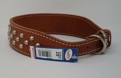 #129 COLLAR DE CUERO CÓNICO DE 2 CAPAS 25" CON PLACA DE IDENTIFICACIÓN DE LATÓN SIN TACHUELAS Foto 1 de 2