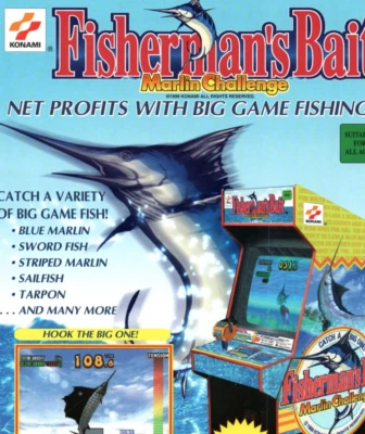 Arcade Flyer RARE Orig Video Game Fisherman's Bait Marlin KONAMI c1999 8x11 - Image 1 of 3