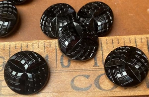 vintage 1940s black glass round 7/8" brass shank 3pcs Czechoslovakia - Picture 1 of 5
