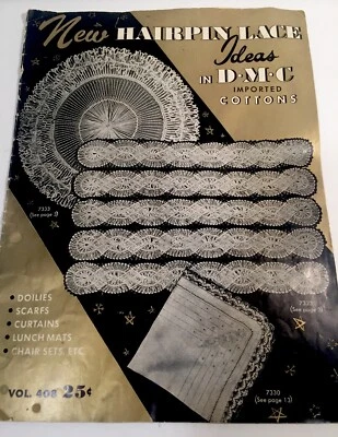 New Hairpin Lace Ideas In D.M.C Crochet Magazine Doilies Scarfs 1954 Vol. 408 - Image 1 of 4