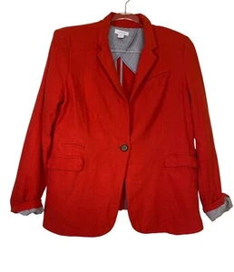 Kenar Red Blazer With Striped Lining Size XL Linen Cotton Preppy Classic Jacket - Picture 1 of 7