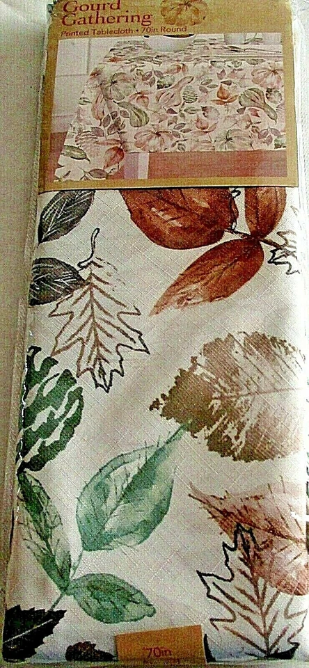 FALL PRINTED Tablecloth 70" Round  GOURD GATHERING Seats 4-6 - Image 1 of 1