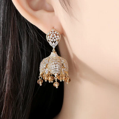 Indian Bollywood Jhumka Jhumki Crystal Gold Plated Drop Dangle Earrings Ethnic - Image 1 of 4