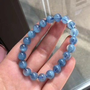 9.2mm Natural Blue Aquamarine Crystal Gemstone Round Beads Bracelet AAAAA - Picture 1 of 4