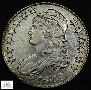 1827 Square Base 2 Capped Bust Silver Half Dollar 50C - Cleaned - Picture 1 of 6