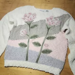 Maglione maglia floreale rosa vintage SHENANIGAN'S taglia M maglia boucle applicato rosa - Foto 1 di 9