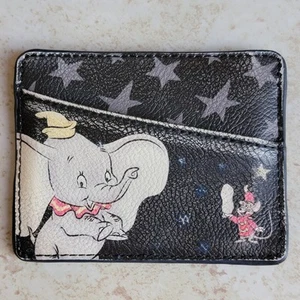 Loungefly Dumbo Cardholder Disney Black Gold Star Faux Leather 3x4 Wallet ID - Picture 1 of 6