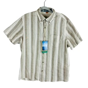 New Tailor Vintage Mens Large Shirt Stripe Button Linen Blend Short Sleeve NWT - Picture 1 of 12