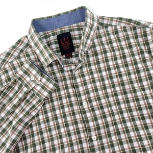 LU Linea Uomo Mens 2XLT Stretch Plaid Button Down Shirt Long Sleeve Green Brown - Picture 1 of 11